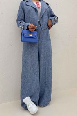 ست کت و شلوار آستین سگک شانتون برفکی