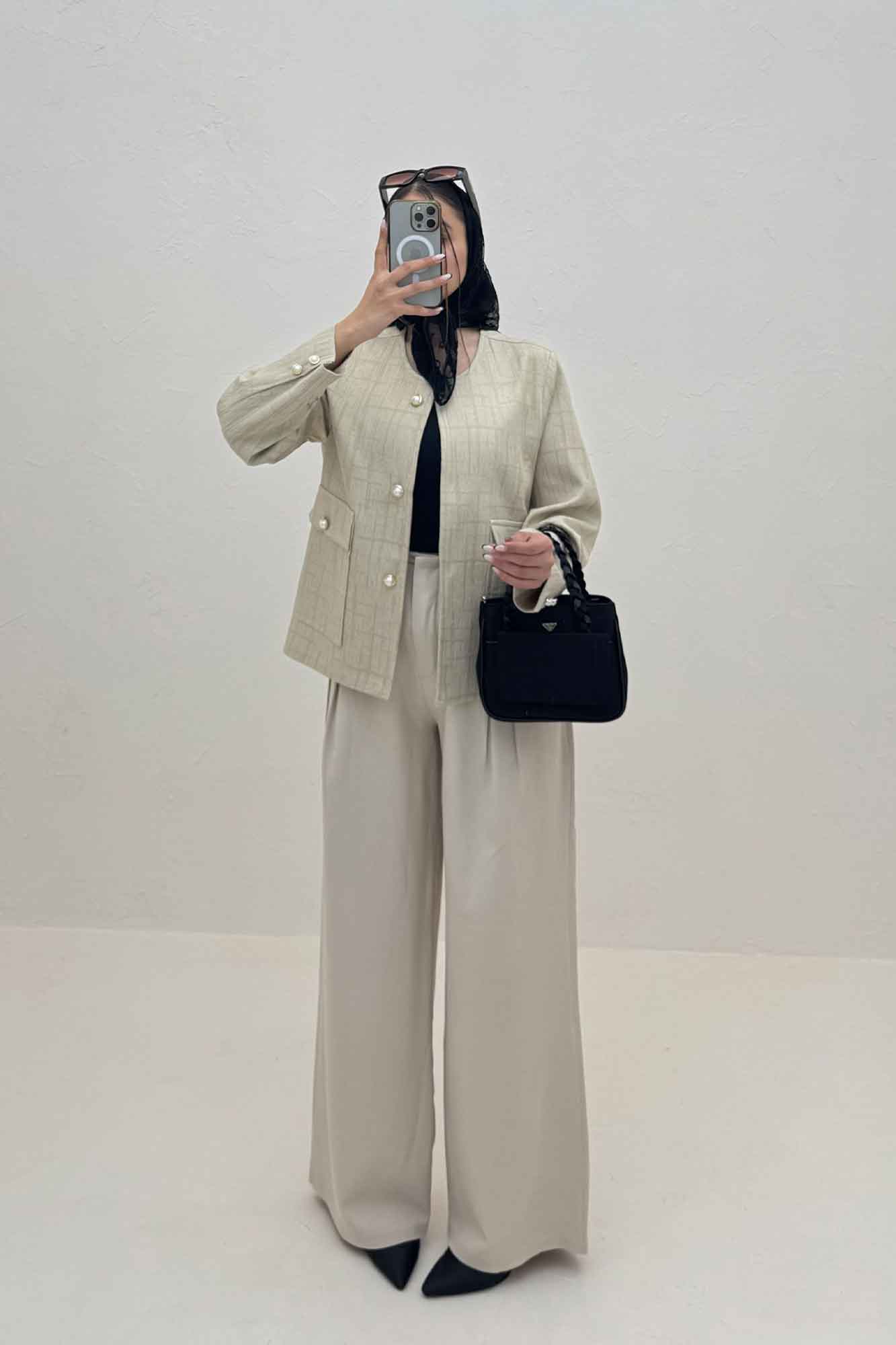 کت ژاکارد یقه گرد دو جیب پاکتی سالوینا