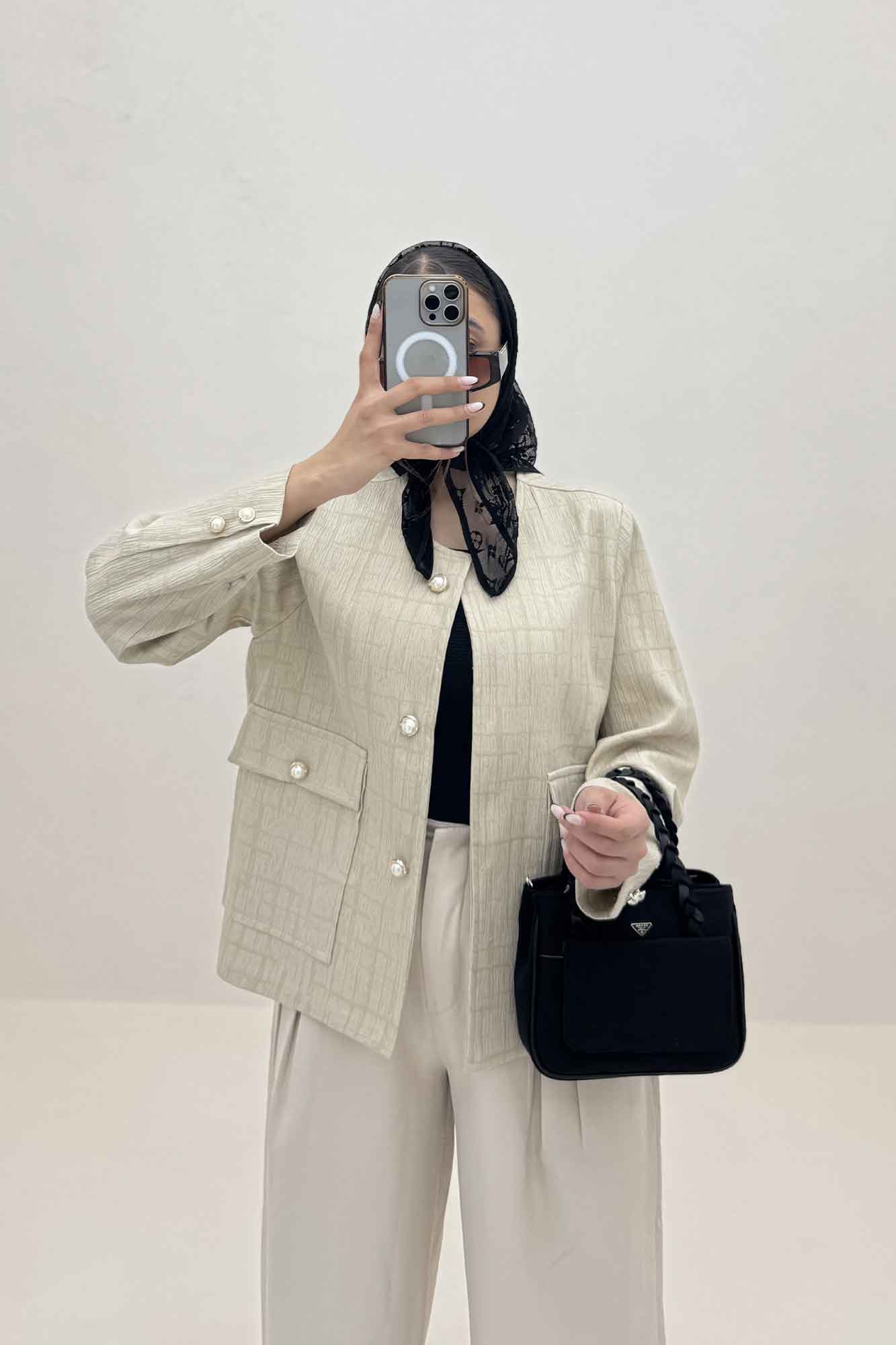 کت ژاکارد یقه گرد دو جیب پاکتی سالوینا