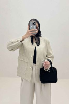 کت ژاکارد یقه گرد دو جیب پاکتی سالوینا