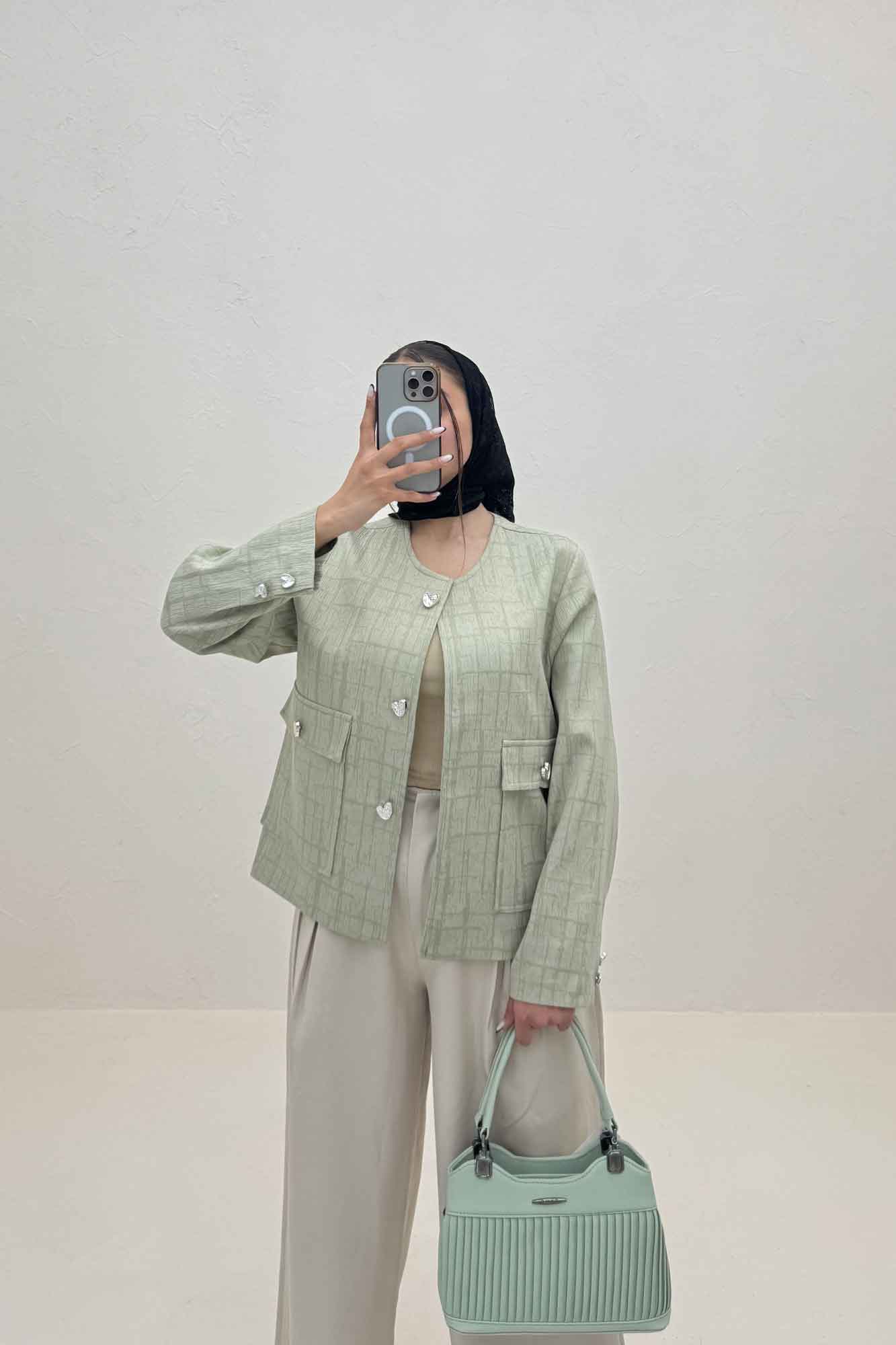 کت ژاکارد یقه گرد دو جیب پاکتی سالوینا