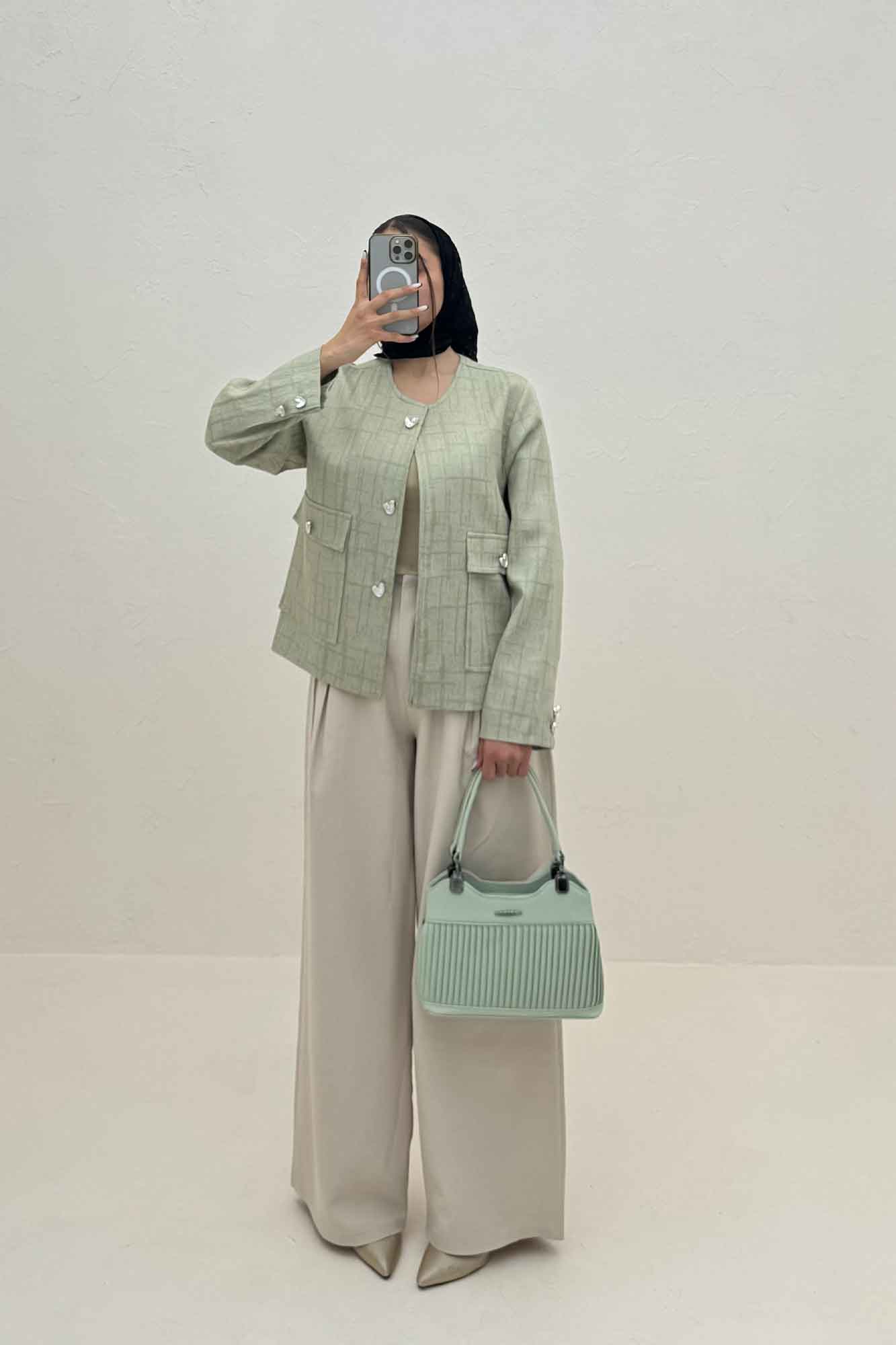 کت ژاکارد یقه گرد دو جیب پاکتی سالوینا