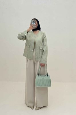 کت ژاکارد یقه گرد دو جیب پاکتی سالوینا