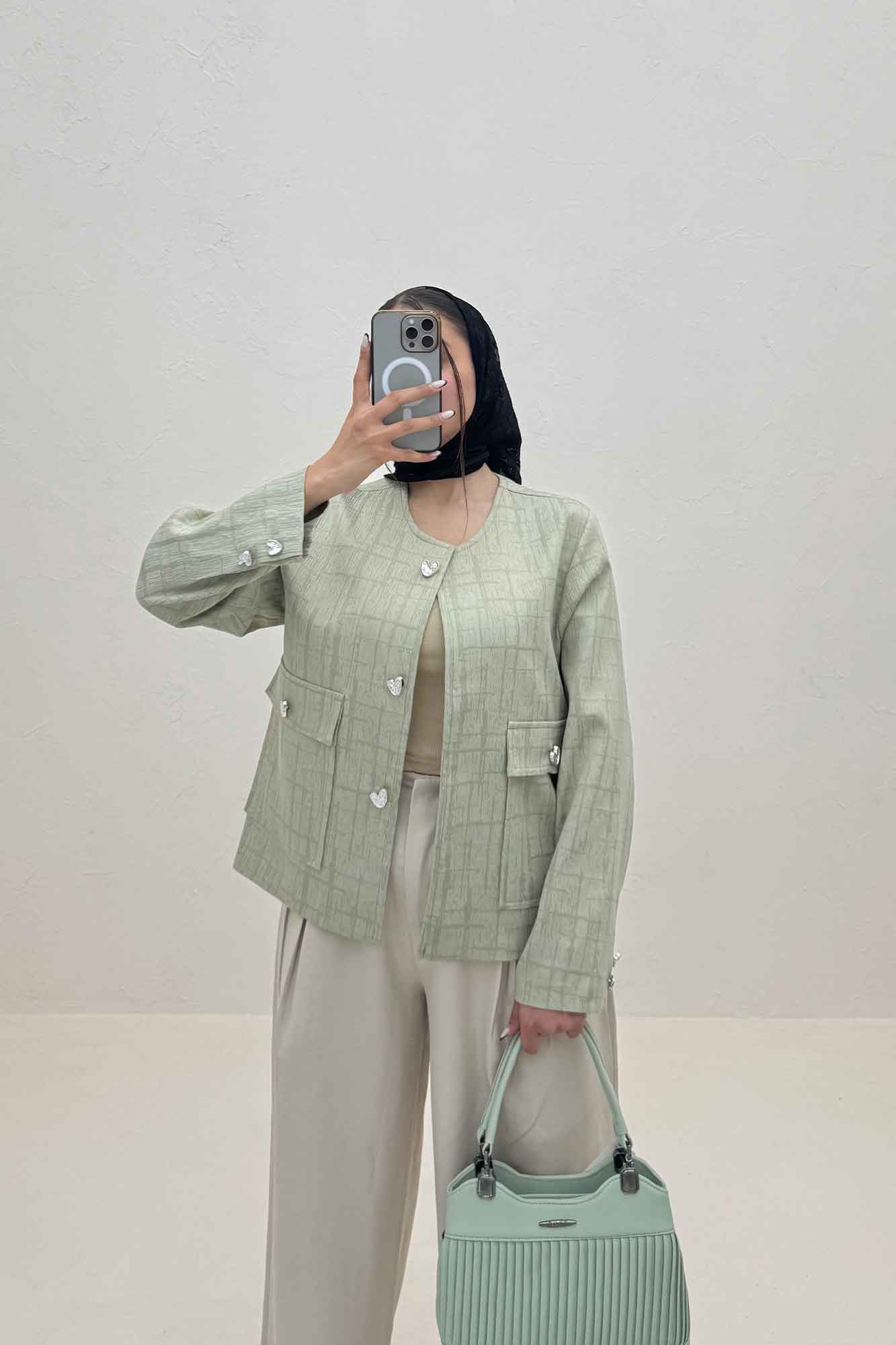 کت ژاکارد یقه گرد دو جیب پاکتی سالوینا