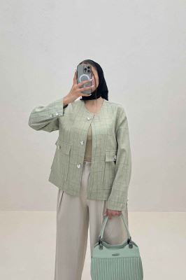 کت ژاکارد یقه گرد دو جیب پاکتی سالوینا