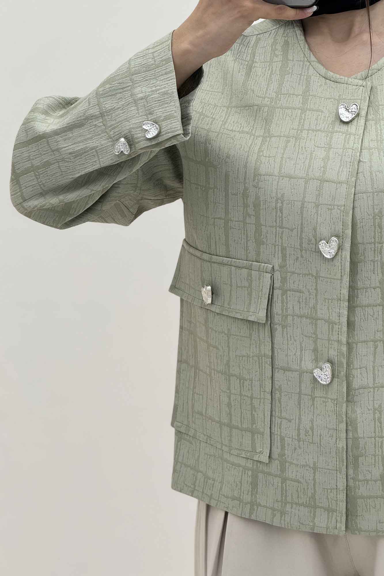 کت ژاکارد یقه گرد دو جیب پاکتی سالوینا