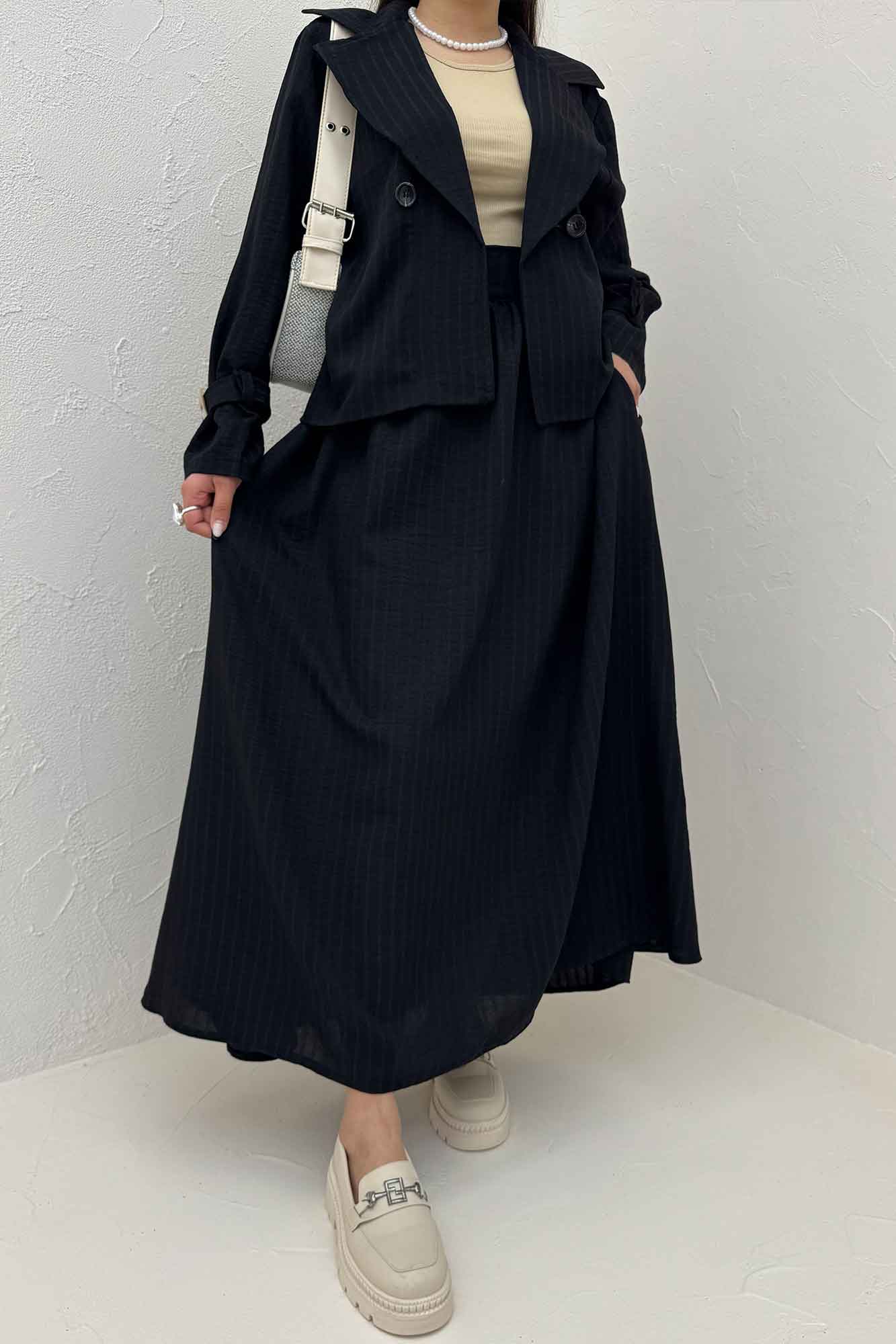 ست کت و دامن شانتون راه راه هاوین