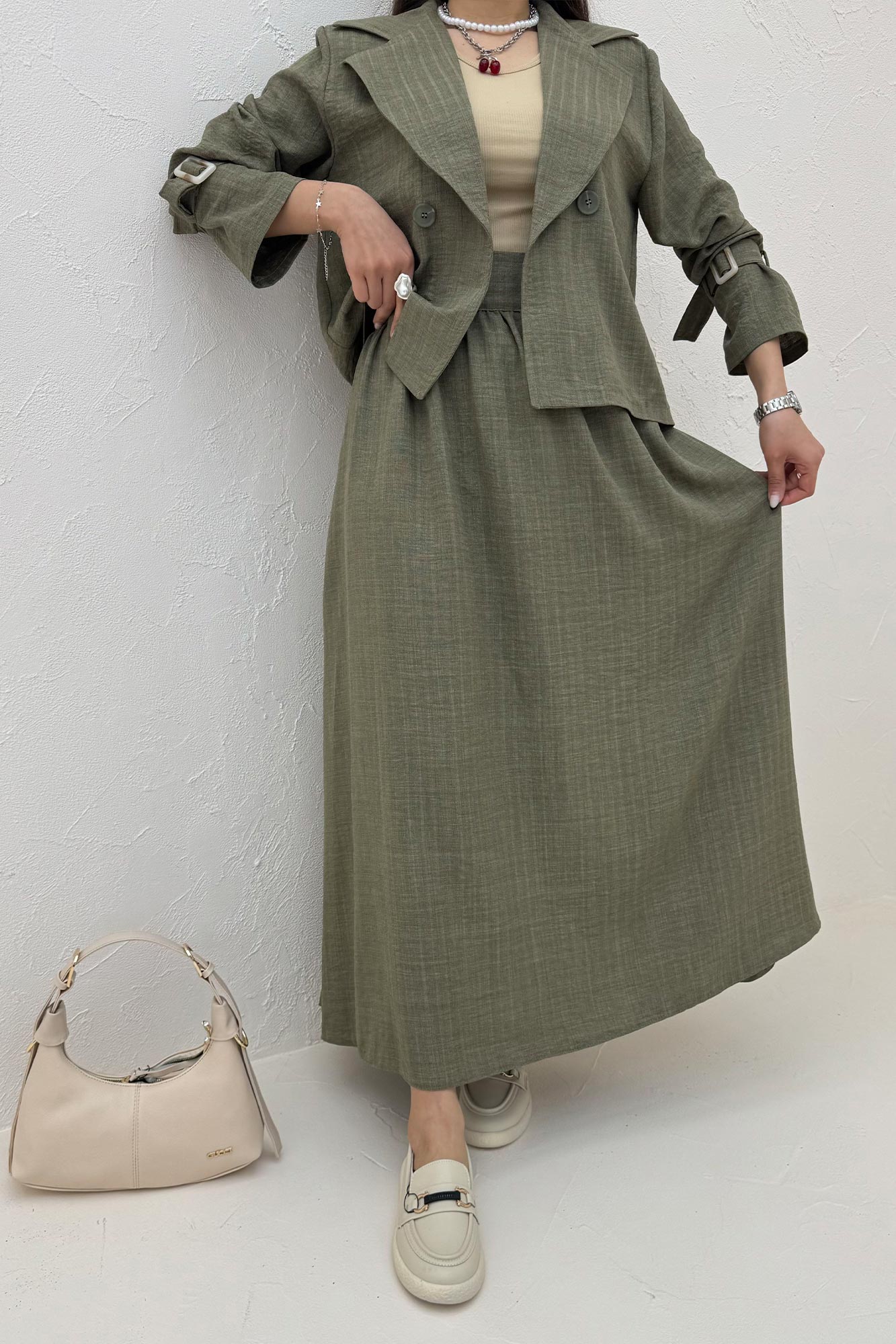 ست کت و دامن شانتون راه راه هاوین