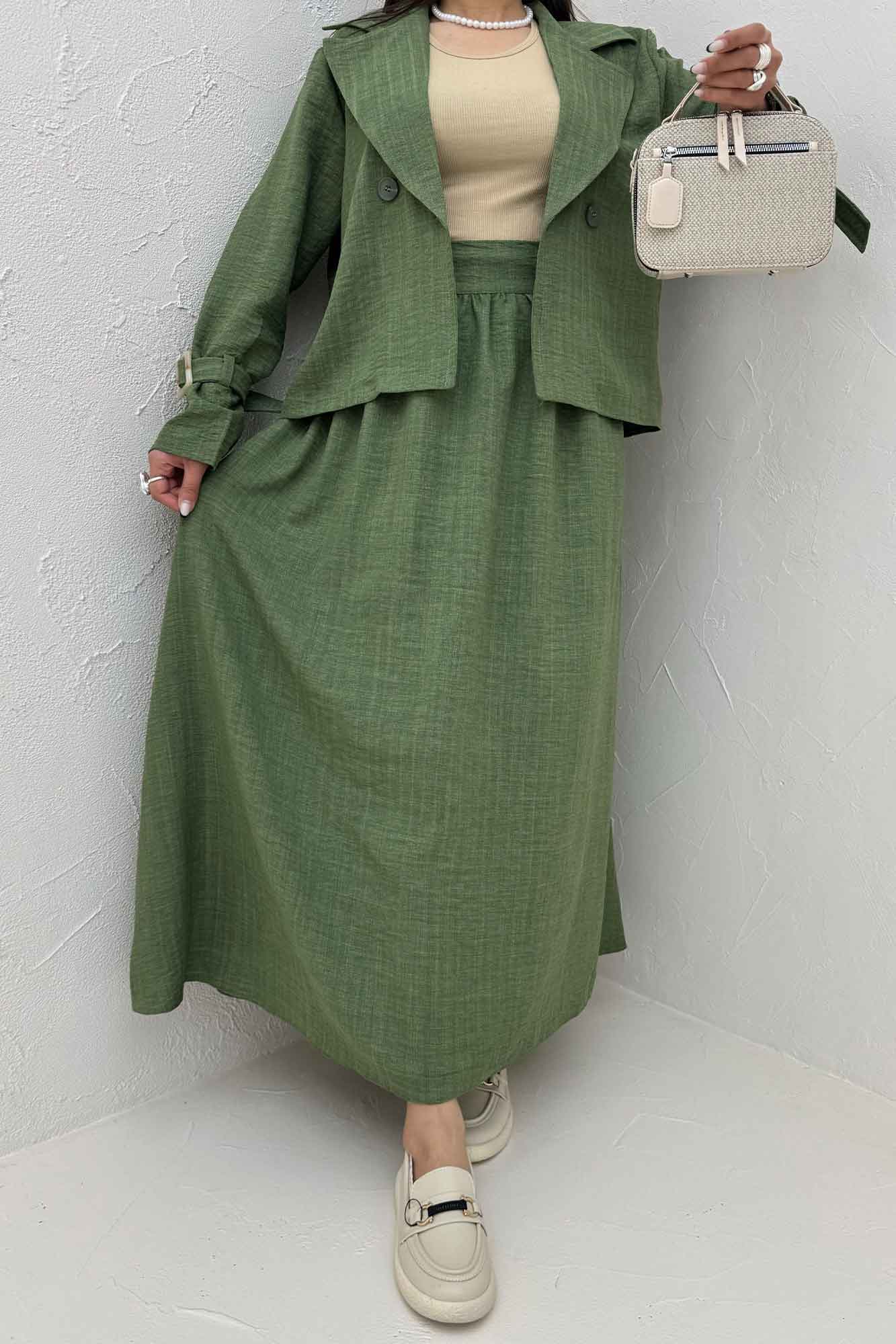 ست کت و دامن شانتون راه راه هاوین