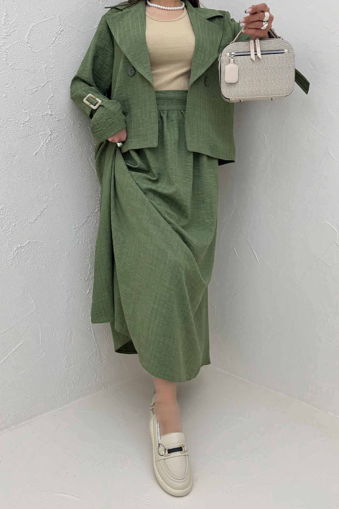 ست کت و دامن شانتون راه راه هاوین