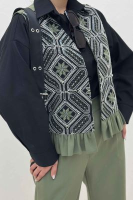 جلیقه و شلوار مازراتی چین دار سوزن دوزی