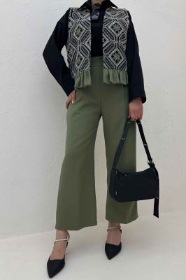 جلیقه و شلوار مازراتی چین دار سوزن دوزی