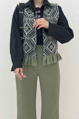 جلیقه و شلوار مازراتی چین دار سوزن دوزی