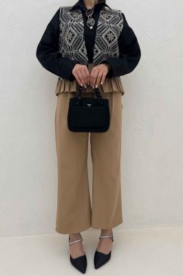 جلیقه و شلوار مازراتی چین دار سوزن دوزی