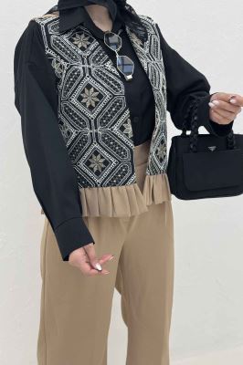 جلیقه و شلوار مازراتی چین دار سوزن دوزی