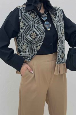 جلیقه و شلوار مازراتی چین دار سوزن دوزی