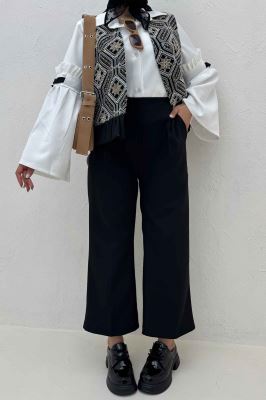 جلیقه و شلوار مازراتی چین دار سوزن دوزی