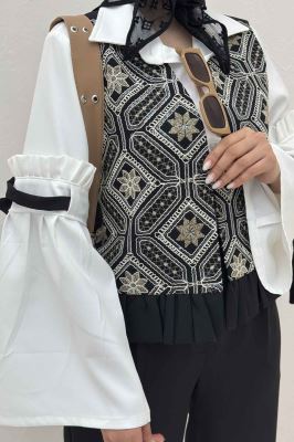 جلیقه و شلوار مازراتی چین دار سوزن دوزی