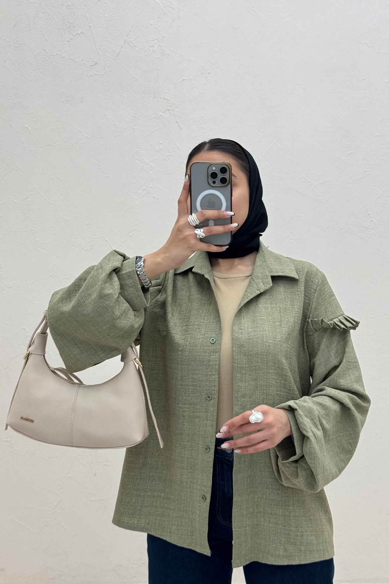 شومیز مانتویی شانتون زیپی آستین پیله