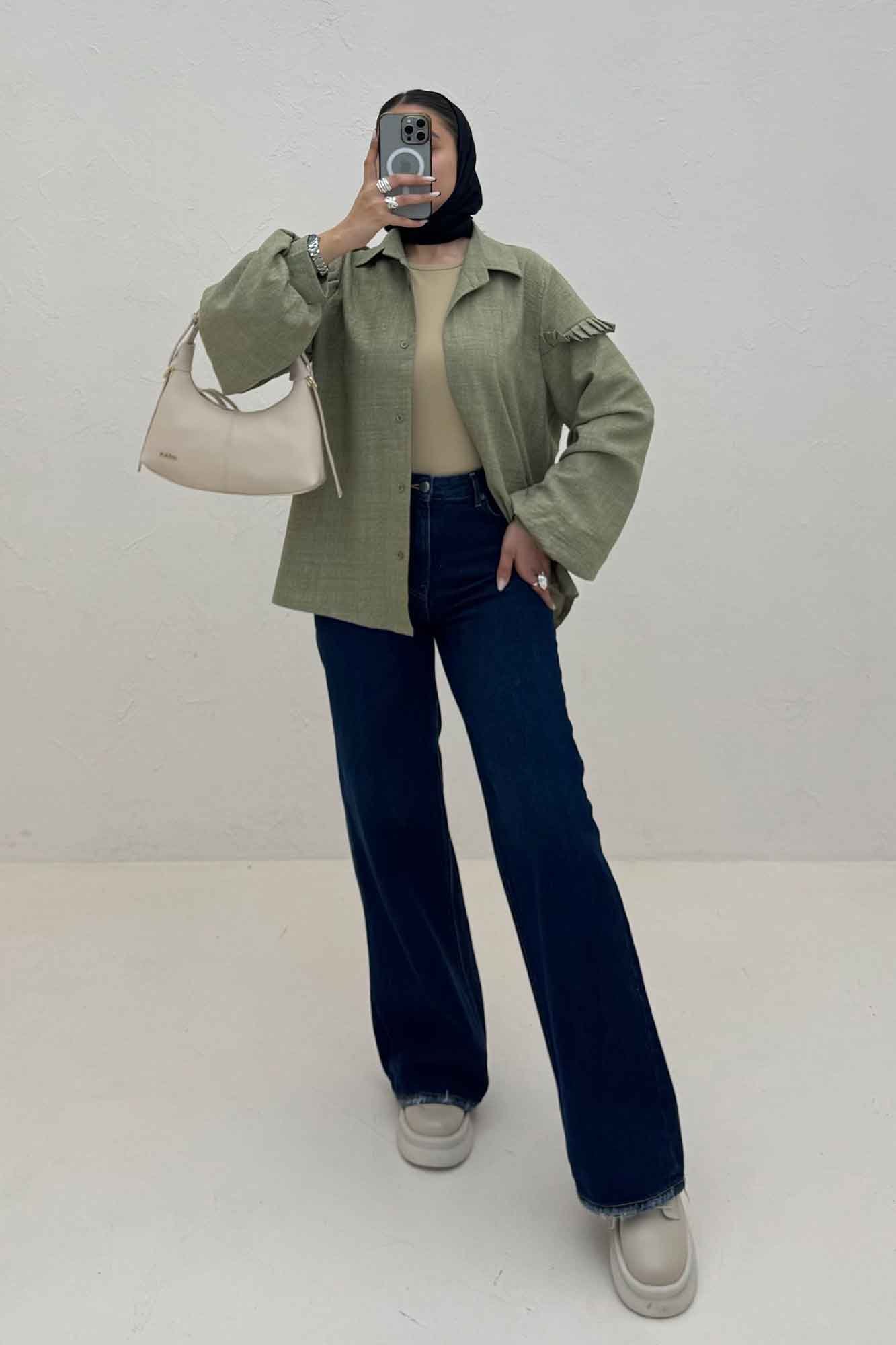 شومیز مانتویی شانتون زیپی آستین پیله