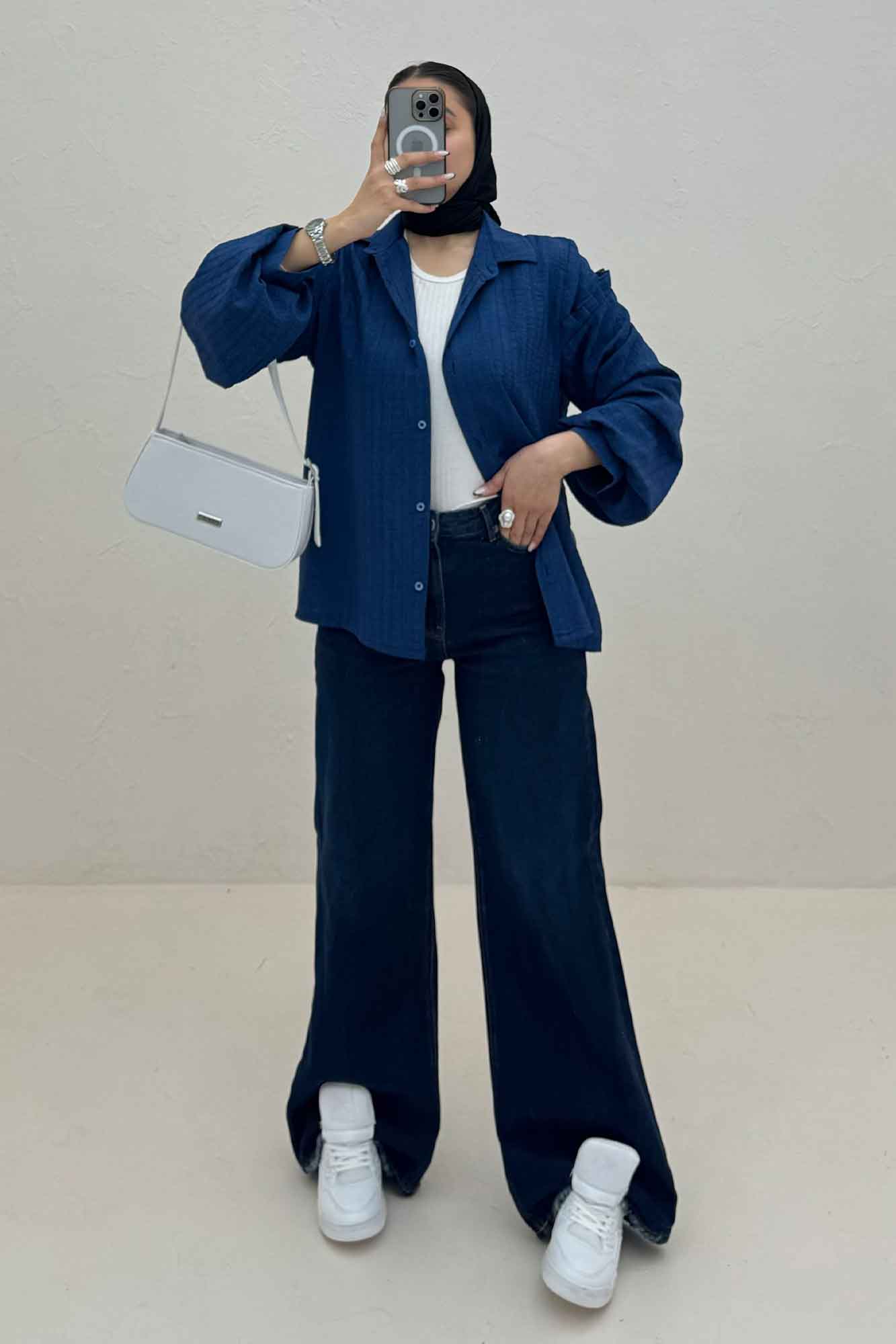 شومیز مانتویی شانتون زیپی آستین پیله