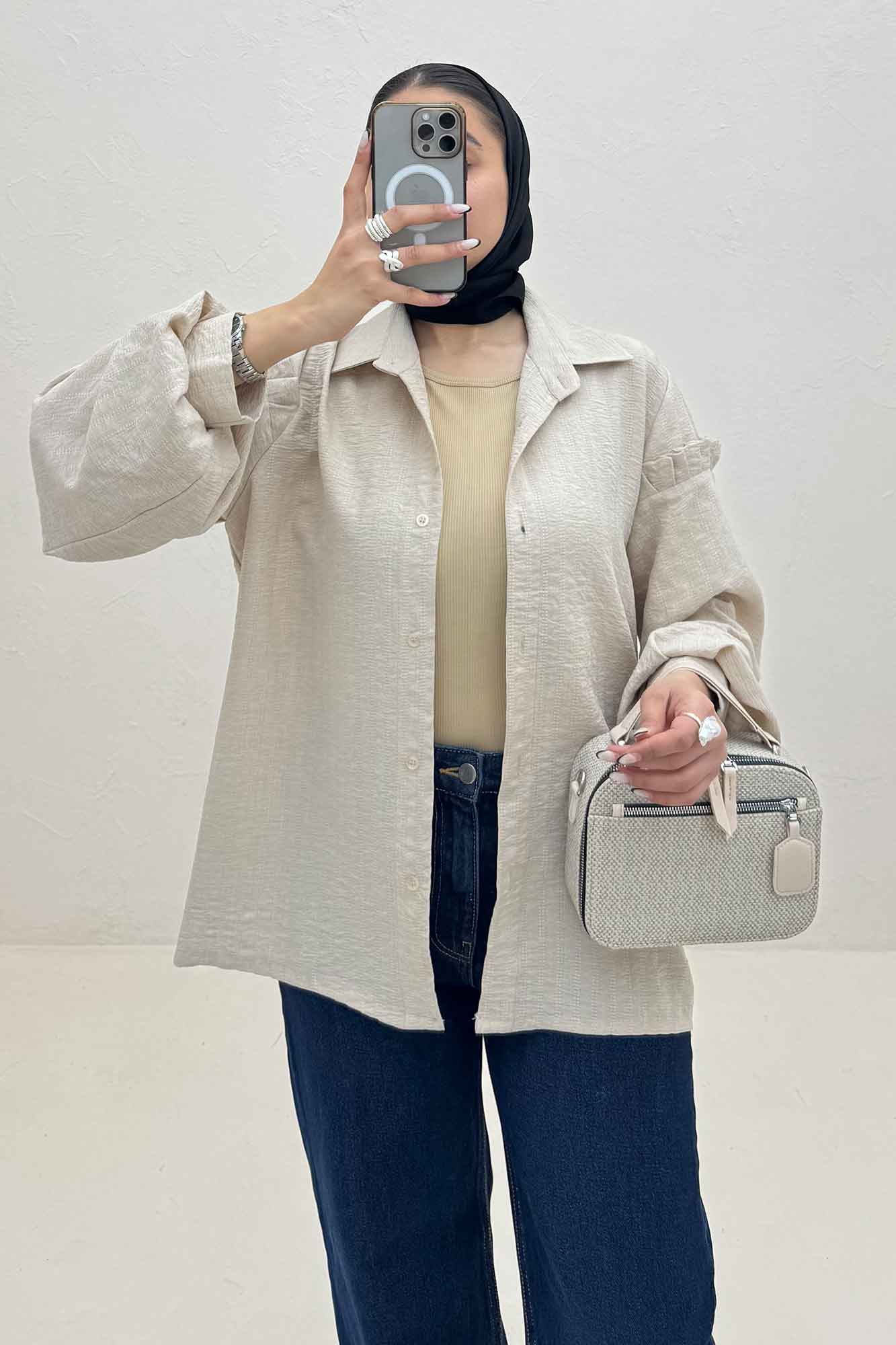 شومیز مانتویی شانتون زیپی آستین پیله