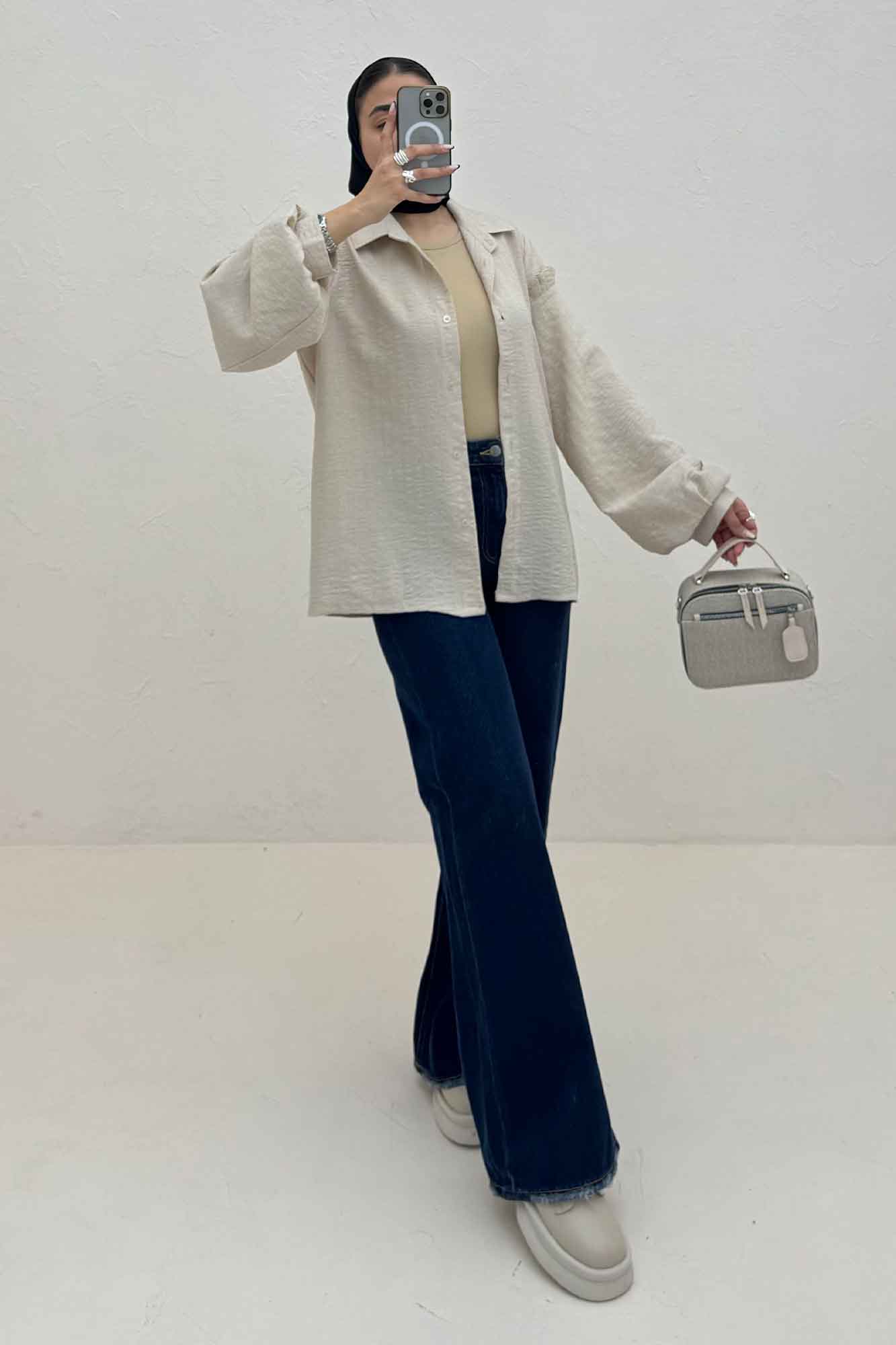 شومیز مانتویی شانتون زیپی آستین پیله