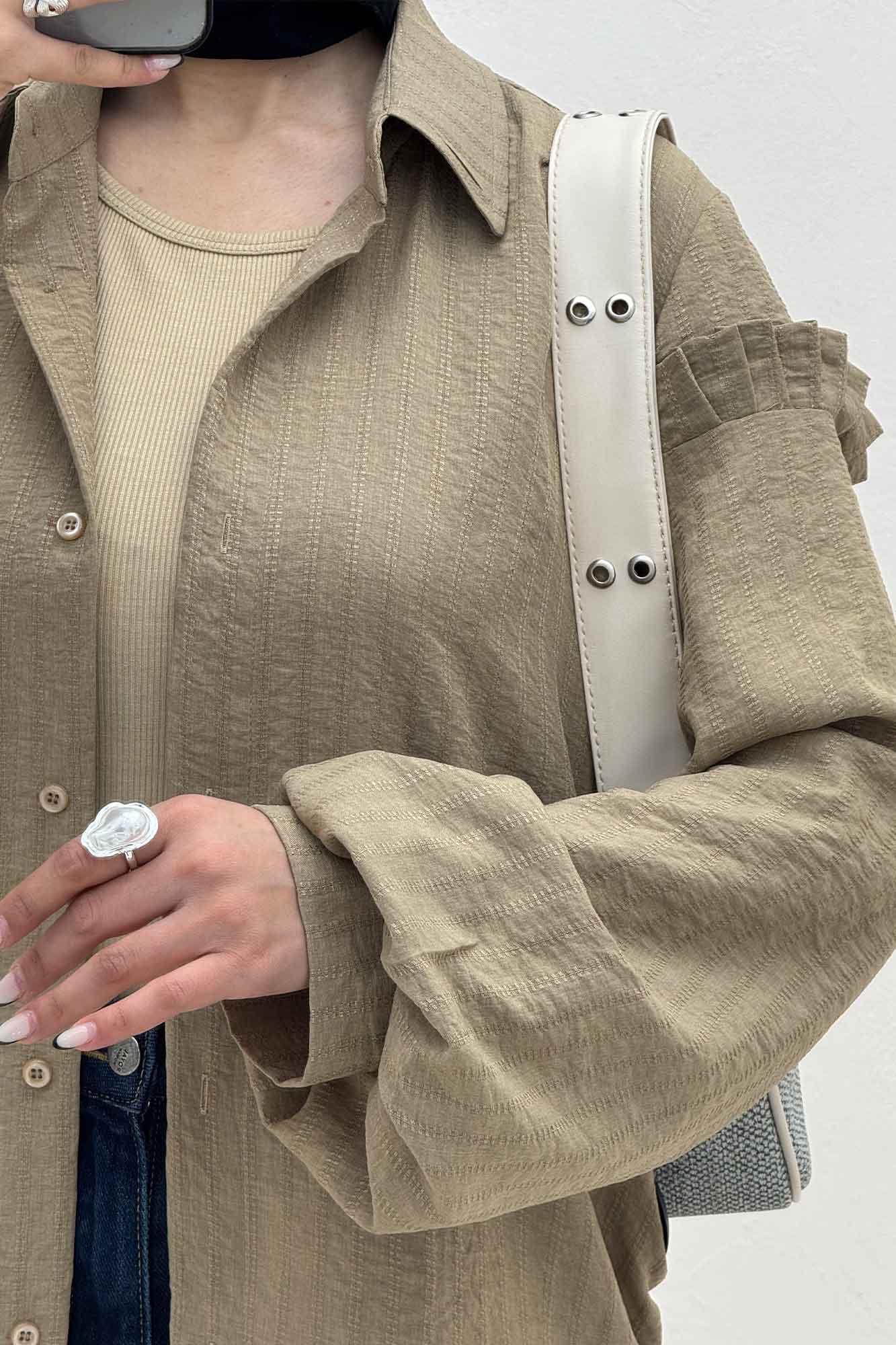 شومیز مانتویی شانتون زیپی آستین پیله