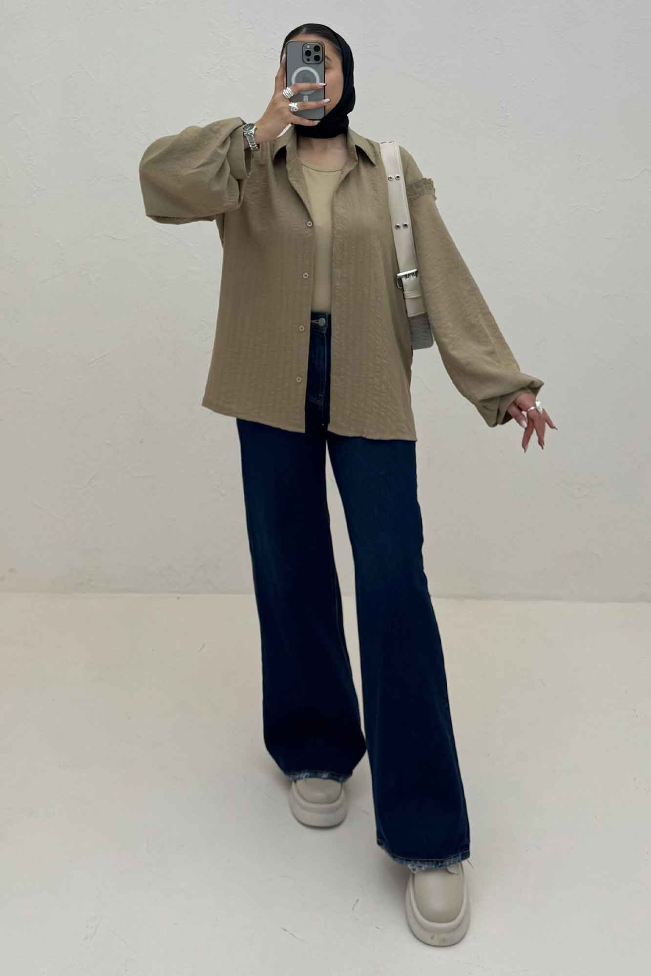 شومیز مانتویی شانتون زیپی آستین پیله