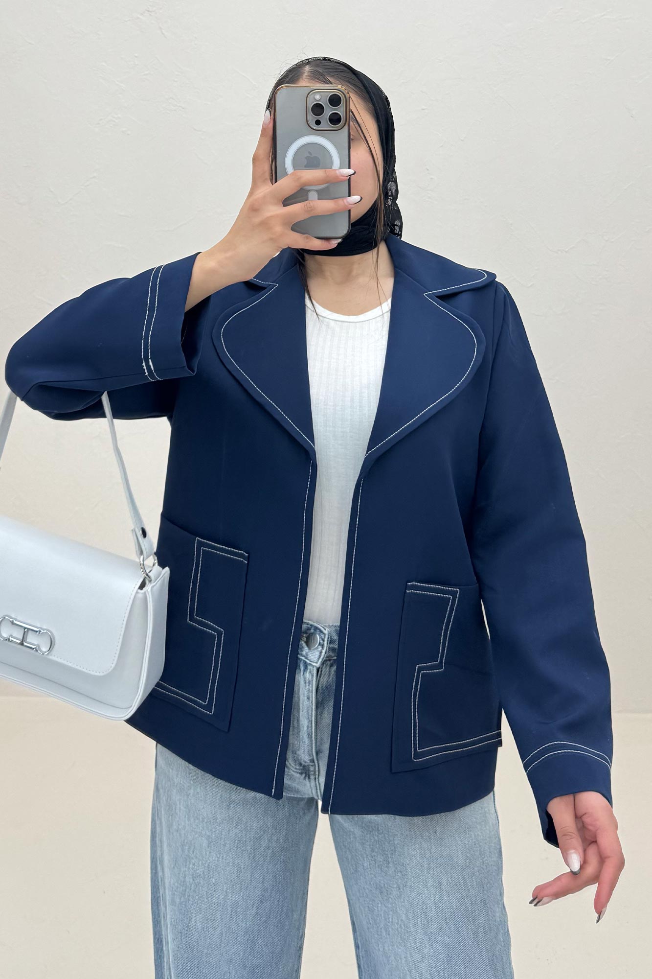 کت مازراتی یقه ب ب دوخت دار ژالین