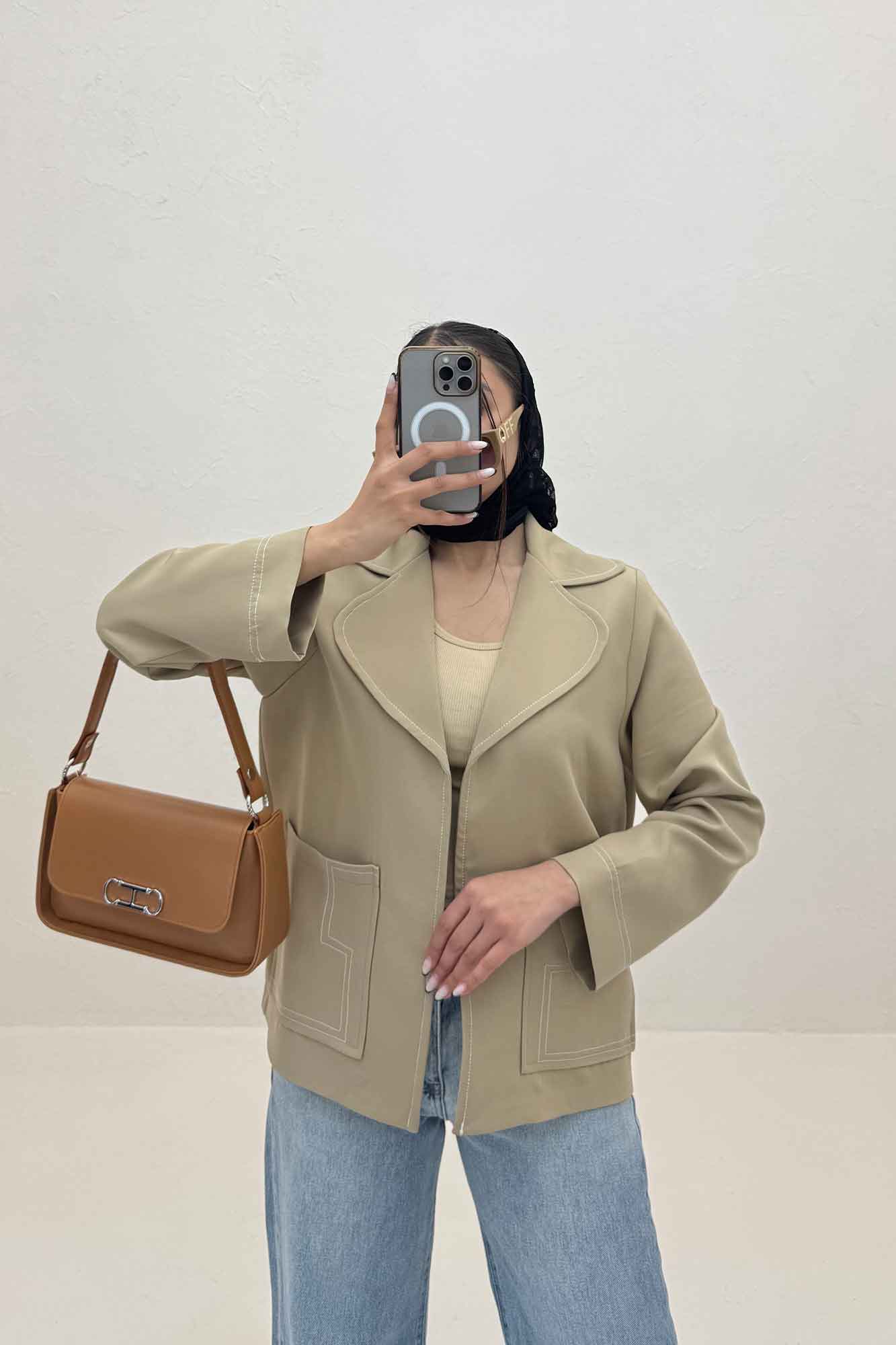 کت مازراتی یقه ب ب دوخت دار ژالین