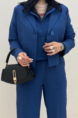 ست کت و شلوار ژیله دار شانتون زیپی 