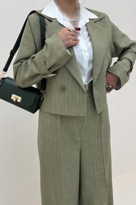 ست کت و شلوار کمربنددار دار شانتون زیپی