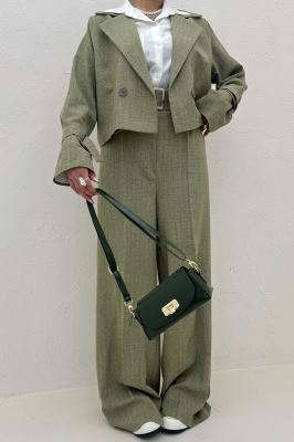 ست کت و شلوار کمربنددار دار شانتون زیپی