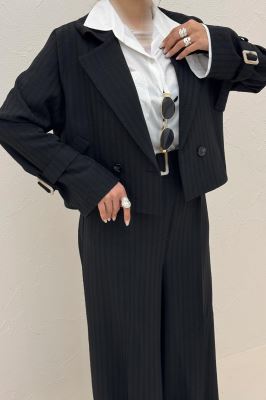 ست کت و شلوار کمربنددار دار شانتون زیپی