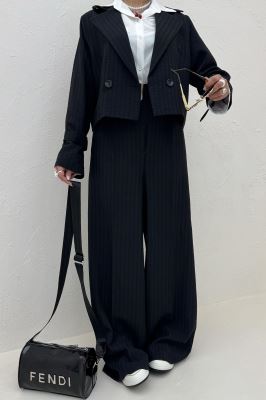 ست کت و شلوار کمربنددار دار شانتون زیپی