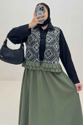 جلیقه و دامن پایین چین سوزن دوزی