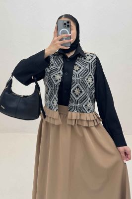 جلیقه و دامن پایین چین سوزن دوزی