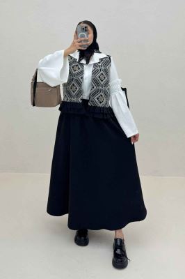 جلیقه و دامن پایین چین سوزن دوزی