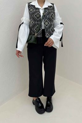 جلیقه و شلوار مازراتی چین دار سوزن دوزی