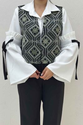 جلیقه و شلوار مازراتی چین دار سوزن دوزی