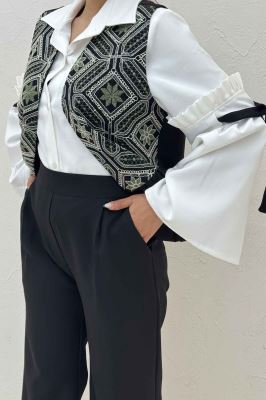 جلیقه و شلوار مازراتی چین دار سوزن دوزی