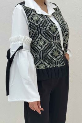 جلیقه و شلوار مازراتی چین دار سوزن دوزی