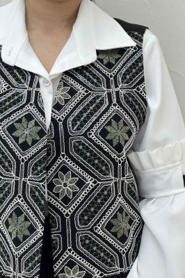 جلیقه و شلوار مازراتی چین دار سوزن دوزی