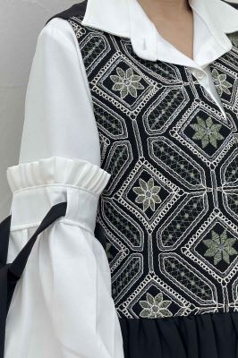 جلیقه و شلوار مازراتی چین دار سوزن دوزی