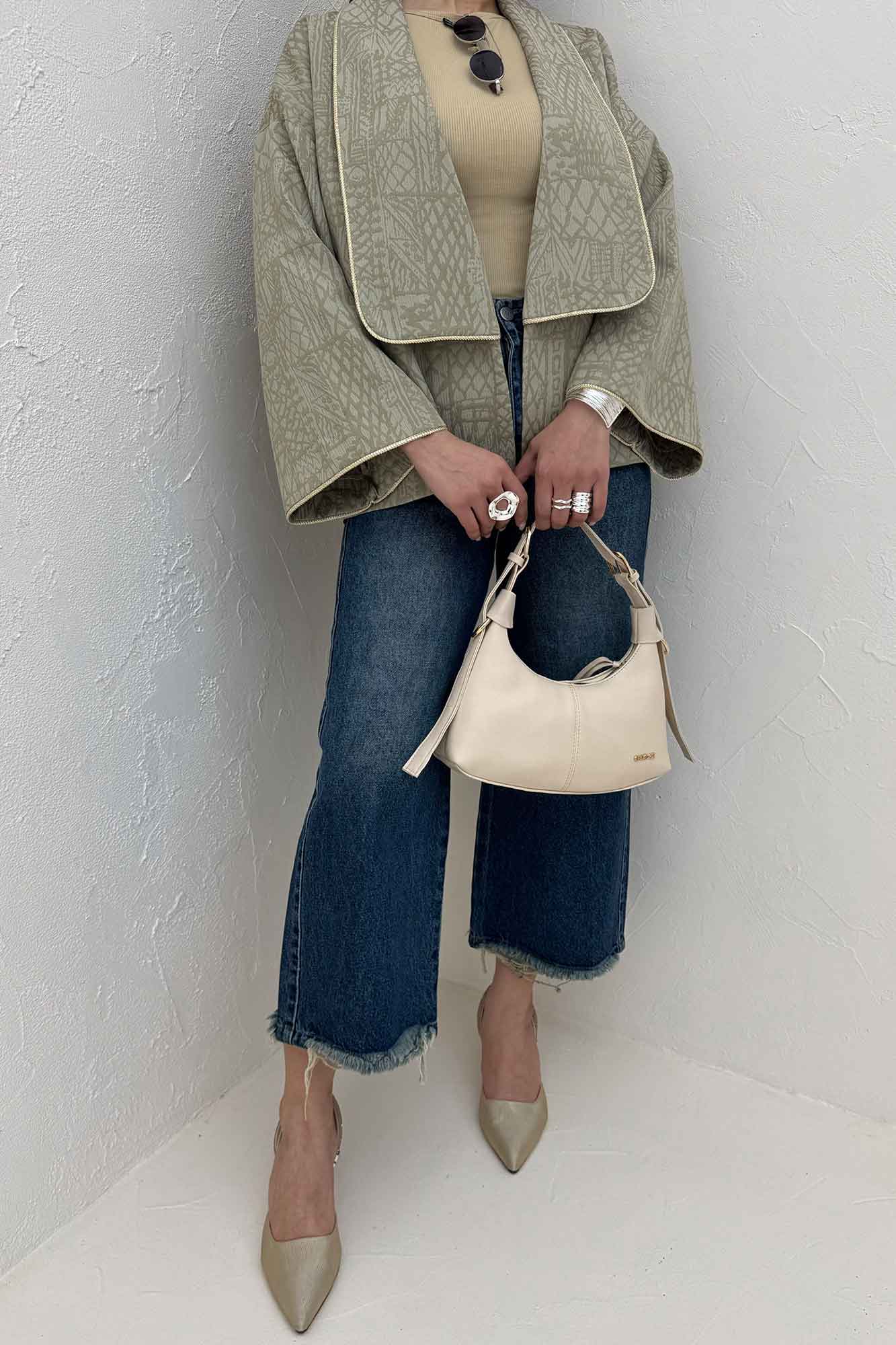 کت ژاکارد مغزی دوزی یقه آمریکایی