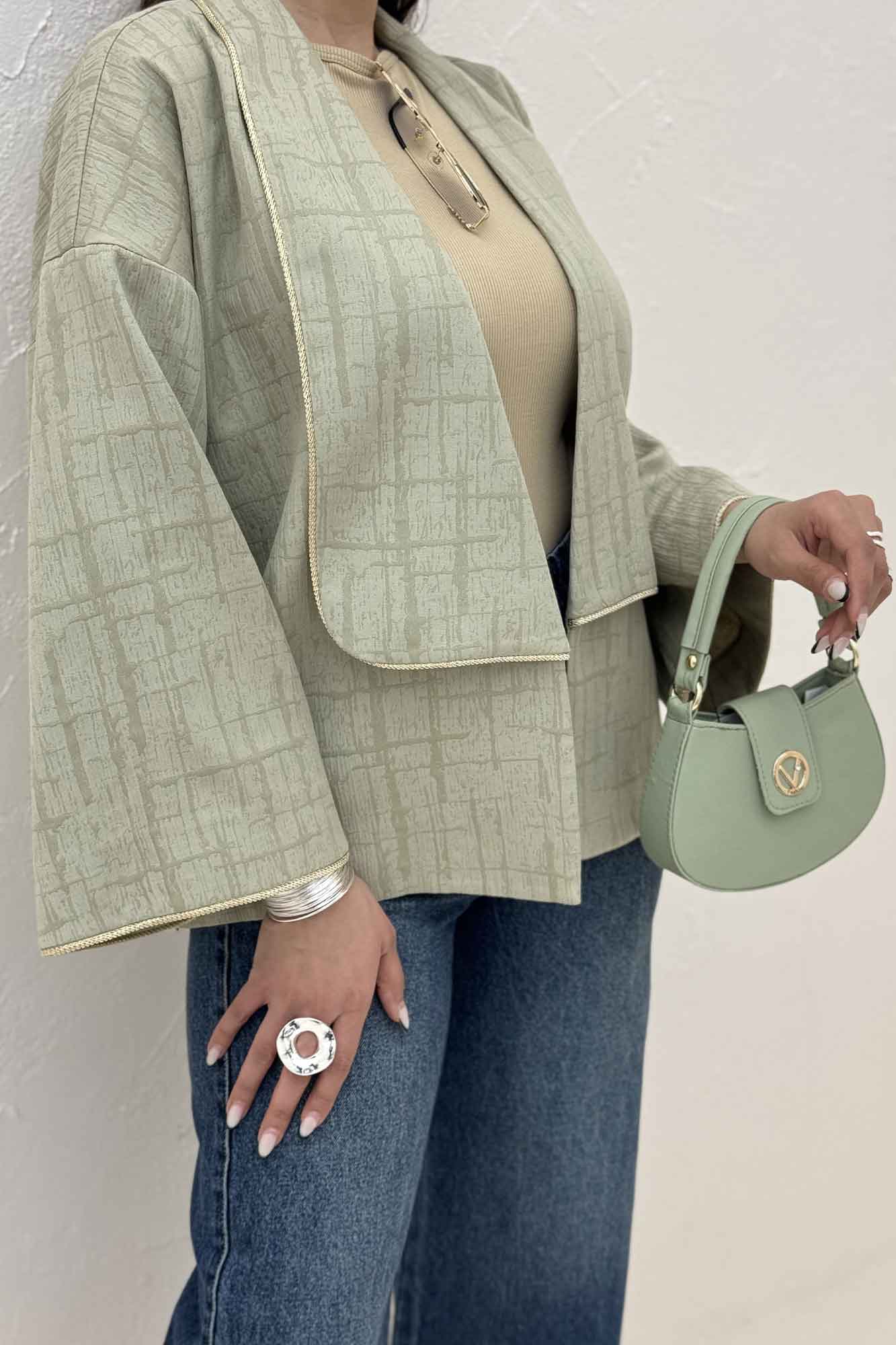 کت ژاکارد مغزی دوزی یقه آمریکایی