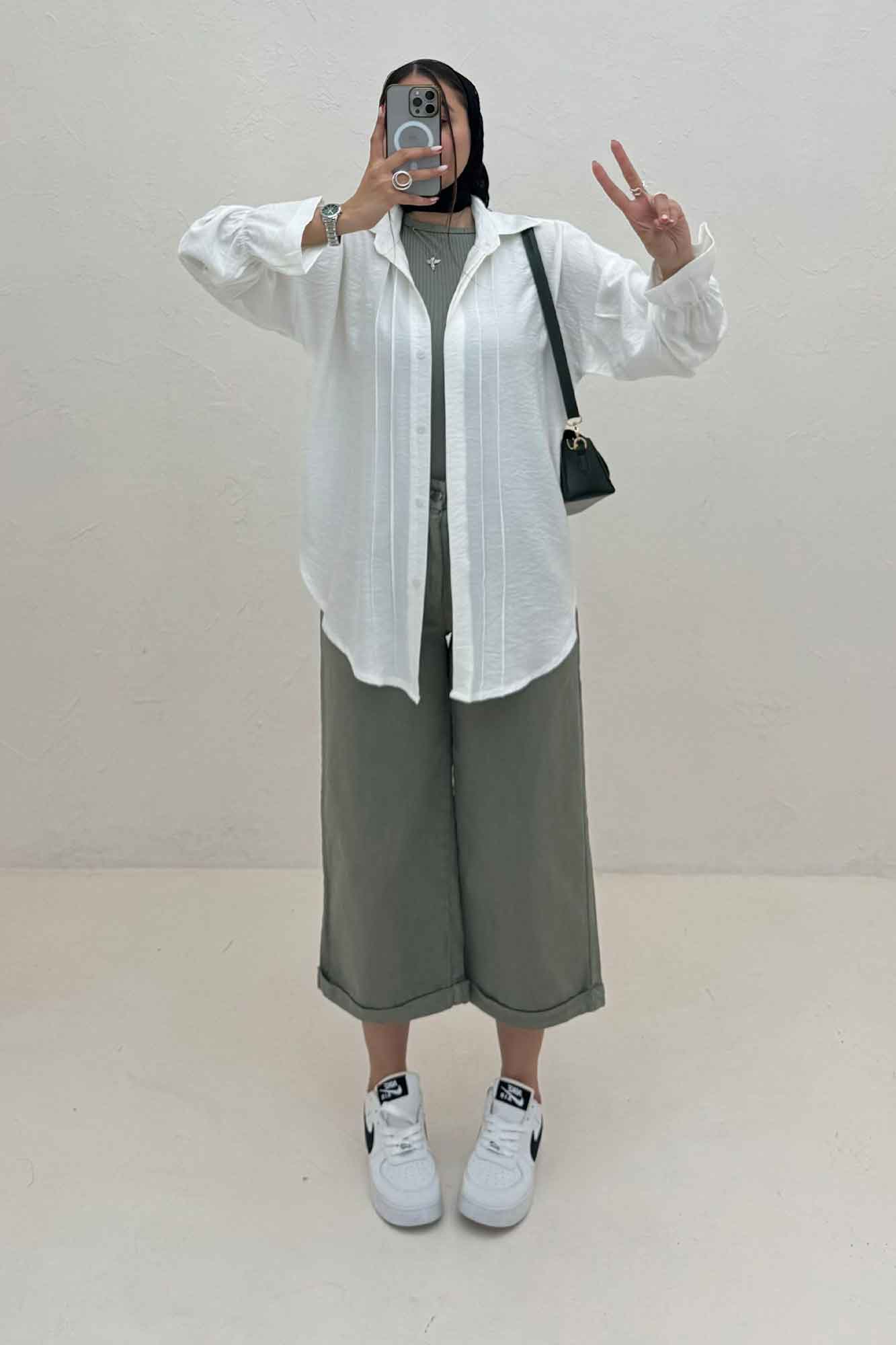 شومیز مانتویی خط دار آستین کش کرسپو