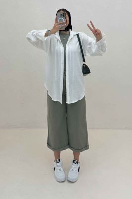 شومیز مانتویی خط دار آستین کش کرسپو