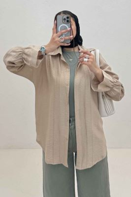 شومیز مانتویی خط دار آستین کش کرسپو